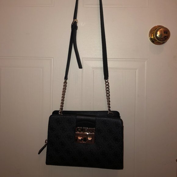 Guess Bags Guess Logo Black And Gold Detailed Crossbody Bag Poshmark